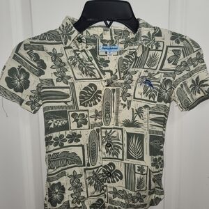 Tommy Bahama Green and Cream Tropical Button Down Shirt